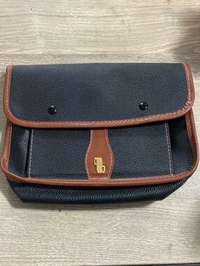 Vintage Fiocchi Italy Leather Black and Brown Travel Pouch with Gold Accent